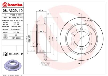 Гальмівний диск зад. Rexton/Korando 96- (299x68mm) BREMBO 08.A329.11