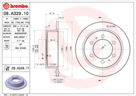 Гальмівний диск зад. Rexton/Korando 96- (299x68mm) BREMBO 08.A329.11