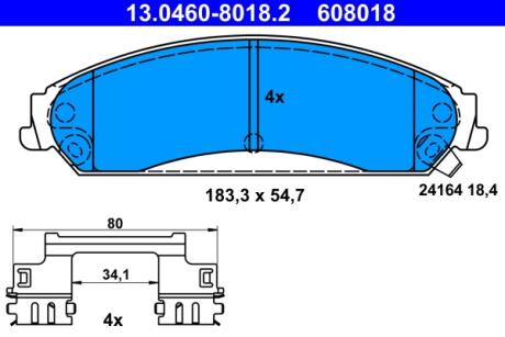 Колодки гальмівні (передні) Dodge Charger/Challenger/Chrysler 300 C 04- ATE 13.0460-8018.2