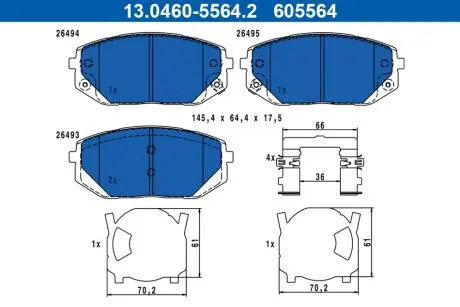 Колодки гальмівні (передні) Hyundai Tucson 20-/Ioniq/Kia EV6 21- (Mobis) ATE 13.0460-5564.2