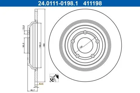 Диск гальмівний (задній) Ford Focus III/IV 10- (302x11) ATE 24.0111-0198.1 (фото 1)