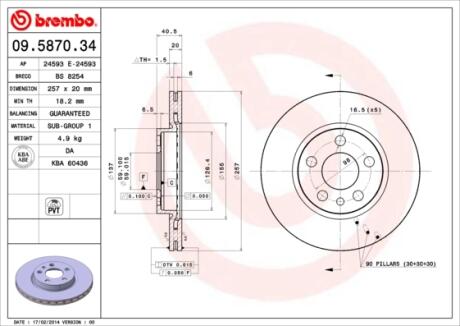 Гальмівний диск пер. Jumpy I 94-/Scudo 96-/Expert 95- (257x41mm) BREMBO 09.5870.34
