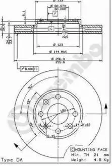 Гальмівний диск пер. Astra G 04-/Zafirta A 98- (256x41mm) BREMBO 09.7628.11
