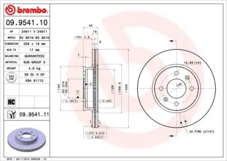 Гальмівний диск пер. Getz 01- (256x48mm) BREMBO 09.9541.11