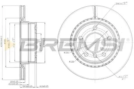Гальмівний диск зад. BMW 1 (E81/E87)/3 (E90/E91) 03- (300x20) BREMSI CD7549V