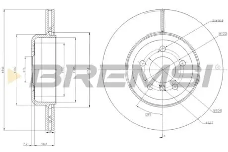 Гальмівний диск зад. BMW 5 (F10/F07)/6 (F06/F12/F13)/7 (F01/F02/F03/F04) 3.0-4.4 08-18 (345x24mm) BREMSI CD8037V