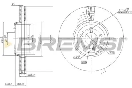 Гальмівний диск зад. MB C-class (W205)/E-class (W213) 3.0-3.5 15-21 (360x36mm) BREMSI CD7329V