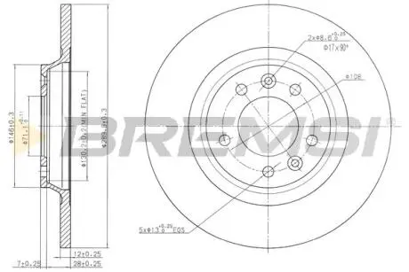 Гальмівний диск (задній) CITROËN C5/PEUGEOT 407/508/607/RCZ 1.6-3.0 04- BREMSI CD7275S