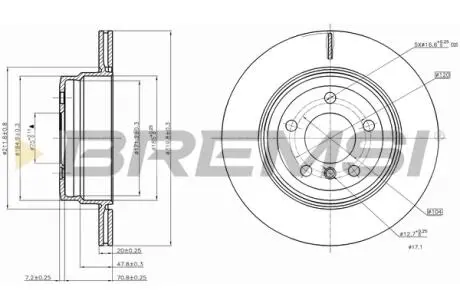 Гальмівний диск зад. BMW X5 (E70/F15/F85) / X6 (E72/72/F16/F86) 06- BREMSI CD7715V