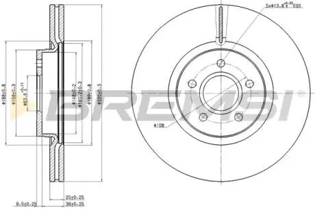 Гальмівний диск пер. Focus/Connect/Kuga/Tourneo/Transit/V40 (05-22) BREMSI CD7649V