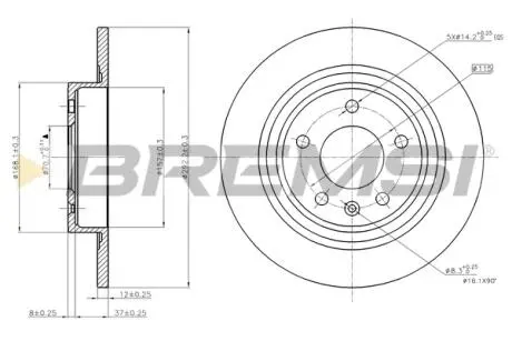 Гальмівний диск задн. Ampera/Astra/Cruze/Volt/Zafira (09-21) BREMSI CD7871S
