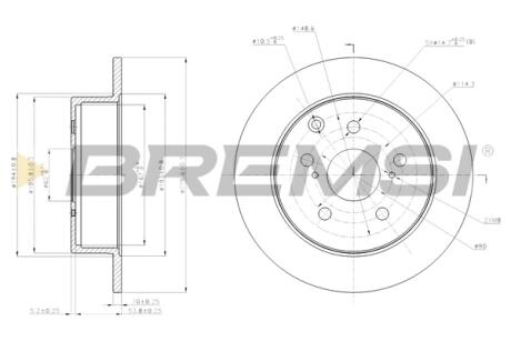 Гальмівний диск зад. AVENSIS 2.2 D-4D/D-CAT 05-08 (280x10mm) BREMSI CD7704S (фото 1)