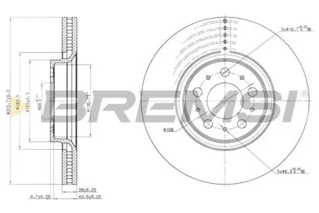 Гальмівний диск перед. VOLVO XC90 2.4-3.2 02-14 (316x28mm) BREMSI CD7426V