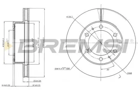 Гальмівний диск перед. HILUX VII 2.5-3.0 05-15 (297x25mm) BREMSI CD7783V