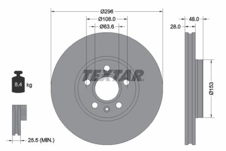 Диск гальмівний (передній) Volvo S60 III/S90 II/V60 II/V90 II-III 18- (296x28) PRO+ TEXTAR 92287505 (фото 1)