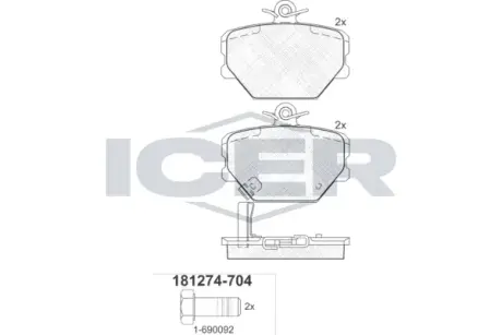 Колодки гальмівні (передні) Smart Cabrio 00-04/City Coupe 98-04/Roadster 03-05/Fortwo 04- ICER 181274-704