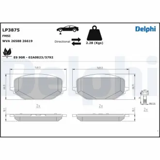 Комплект гальмівних колодок, дискове гальмо Delphi LP3875