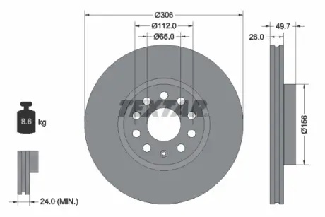 Диск гальмівний (передній) VW Caddy V 20- (360x36) (з покриттям) PRO+ TEXTAR 92334805