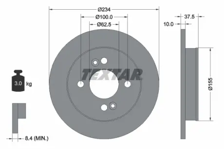 Диск гальмівний задн Лів/Прав KIA PICANTO I, PICANTO II, PICANTO III 1.0-1.2 04.04- TEXTAR 92147200 (фото 1)