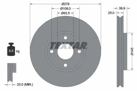 Диск гальмівний передн Лів/Прав (без маточини) FORD ECOSPORT 1.0-2.0 08.12- TEXTAR 92279003