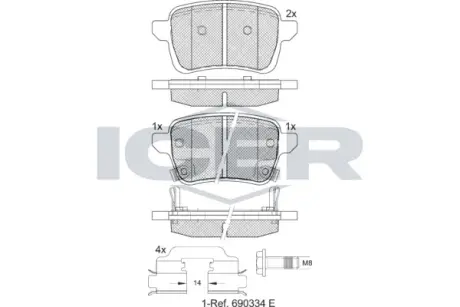 Колодки гальмівні (задні) Fiat Tipo 15- ICER 182170-208