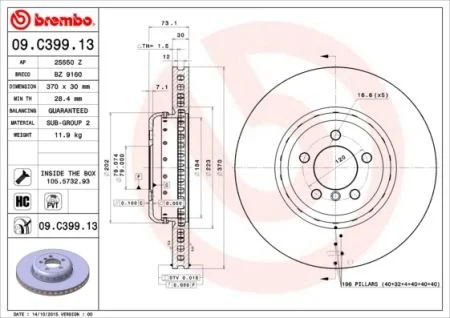 Диск гальмівний BREMBO 09.C399.13 (фото 1)