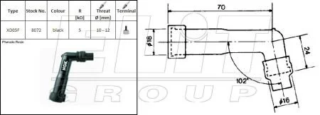 Трубка свічки запалювання, кут: 102°, довга, різьба: 10/12мм, з"єднання: гвинт, корпус: ебонітовий, колір трубки: чорн HONDA CB 1000/1000 (Pro Link)/1000F/1000K (Goldwing)/1000LTD (Goldwing)/1100 (Gol NGK XD05F (фото 1)