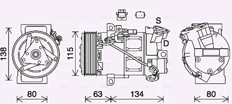 Компрессор кондиционера Renault Clio IV, Captur (13-) 0.9 TCE, 1.2 TCE AVA COOLING RTAK640