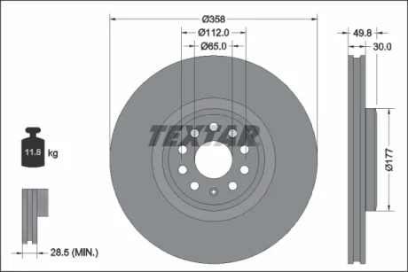 Диск гальмівний (передній) VW ID.4 (E21)/ID.5 (E39) 20- (358x30) (вентил.) TEXTAR 92337505