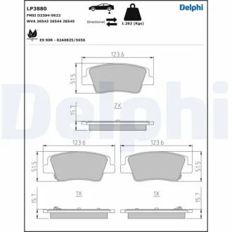 Комплект гальмівних колодок задн, HYUNDAI IONIQ 5, IONIQ 6, KONA, STARIA KIA EV6, EV9 1.0H/2.2D/Electric 01.21- Delphi LP3880 (фото 1)