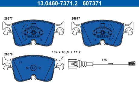 Колодки гальмівні (передні) Audi A3 2.0 TDI 20-/VW Caddy 1.5 TSi EVO/2.0 TDi 20- ATE 13.0460-7371.2