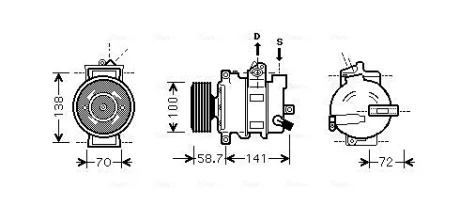 Компрессор кондиционера Audi A4 B6, B7, B8 (01-), A5 (08-), A6 C6, C7 (04-), Q5 AVA COOLING AIAK279 (фото 1)