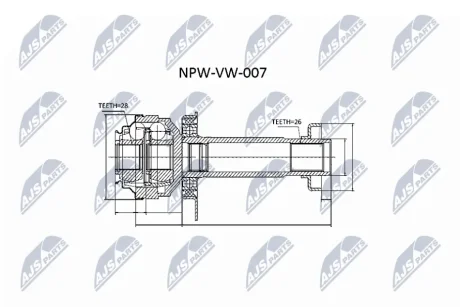 ШРУС ВНУТРЕННИЙVW T5 1.9TDI 03- RIGHT, производитель Nty NPWVW007