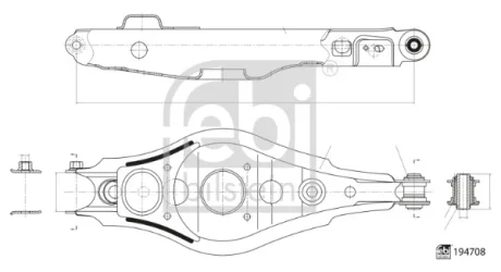 Важіль підвіски,задня вісь Лів (нижн, задн, поперечний) TOYOTA RAV 4 III, RAV 4 IV 2.0-3.5 11.05-09.19 FEBI 194708