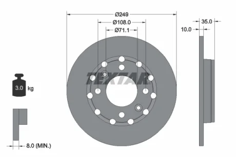 Диск гальмівний задн Лів/Прав DS DS 3 / DS 3 CITROEN C3 IV, C4 III, C4 X OPEL CORSA F, CORSA F/HATCHBACK, FRONTERA, MOKKA PEUGEOT 2008 II, 208 II 1.2-Electric 05.19- TEXTAR 92325803