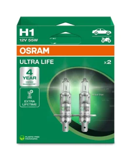 Фото 1 - лампа фарна H1 12V 55W P14,5s ULTRA LIFE (компл.) OSRAM 64150ULT-2HB Лампа фарна H1 12V 55W P14,5s ULTRA LIFE (компл.) OSRAM 64150ULT-2HB (фото 1)