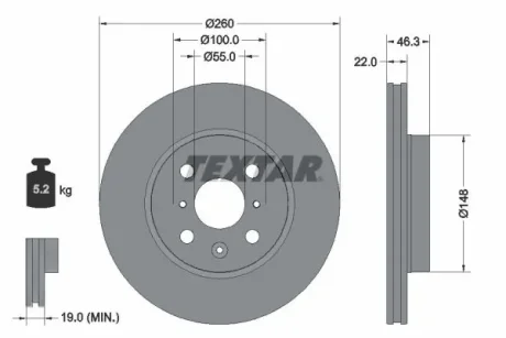 Диск гальмівний передн Лів/Прав TOYOTA AYGO X 1.0 03.22- TEXTAR 92346103