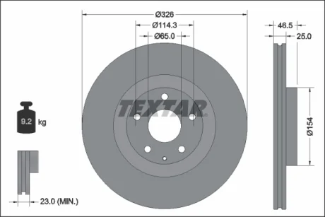 Диск гальмівний передн Лів/Прав MAZDA MX-30 0.8H/Electric 05.20- TEXTAR 92337603