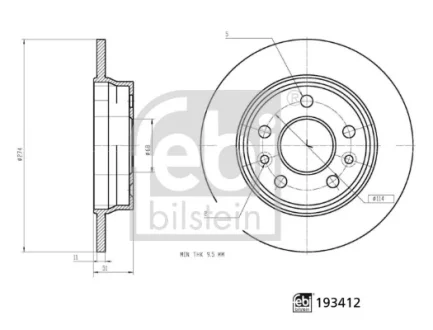 Диск гальмівний задн Лів/Прав RENAULT GRAND KANGOO III, KANGOO III 1.3/1.5D/Electric 06.21- FEBI 193412