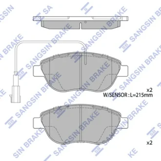 Колодки тормозные передние Fiat Liana (07-), Punto (05-), Fiat 500 (08-) Hi-Q (SANGSIN) SP1746