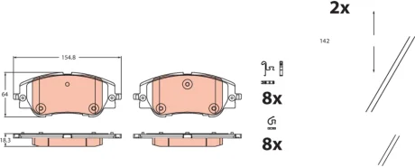 Комплект гальмівних колодок передн, CITROEN C3 IV, C4 III, C4 X FIAT 600E / 600 JEEP AVENGER PEUGEOT 2008 II, 208 II 1.2-Electric 06.19- TRW GDB2478