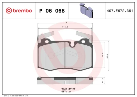 Гальмівні колодки дискові BREMBO P06068 (фото 1)