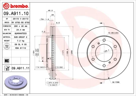 Гальмівний диск BREMBO 09A91111