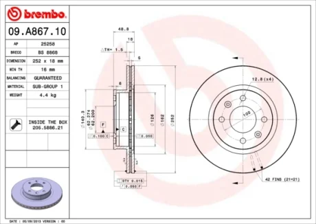 Гальмівний диск BREMBO 09A86710