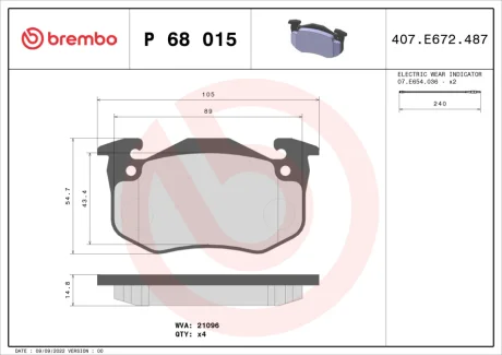 Гальмівні колодки дискові BREMBO P68015