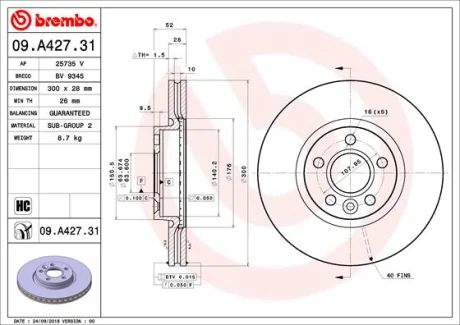 Гальмівний диск BREMBO 09A42731