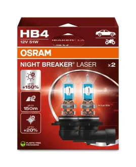 Лампа (Набір 2шт) HB4 12В 51Вт P22D (EN) up to 150% greater brightness (EN) up to 150m light beam (EN) up to 20% whiter light Night Breaker Laser, Білий OSRAM 9006NL2HB (фото 1)