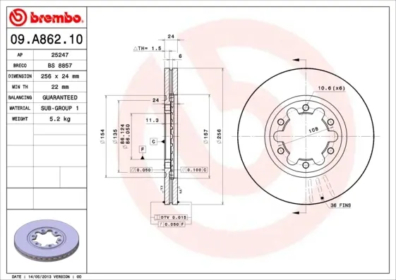 Гальмівний диск BREMBO 09A86210 (фото 1)