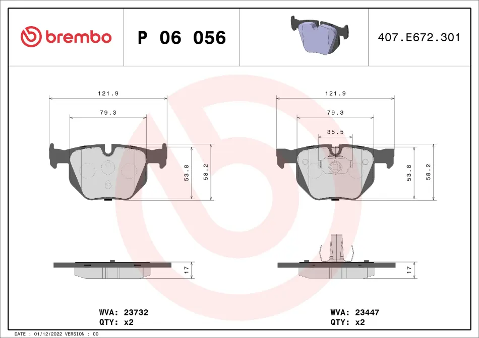 Гальмівні колодки дискові BREMBO P06056X (фото 1)