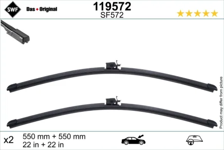 Щітка склоочисника безкаркасна передн із спойлером (2шт) 550мм MERCEDES C (A205), C (C205), C T-MODEL (S205), C (W205), EQC (N293), GLC (C253), GLC (X253) 12.13-07.23 SWF 119572